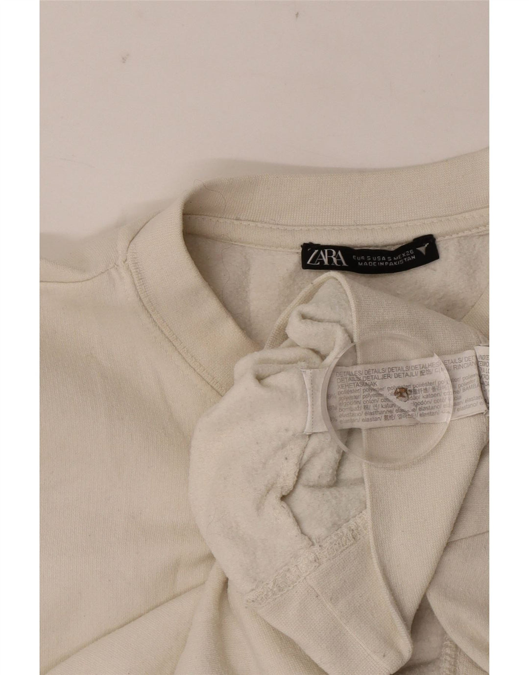 Zara Womens Crop Sweatshirt Jumper UK 10 Small White Cotton