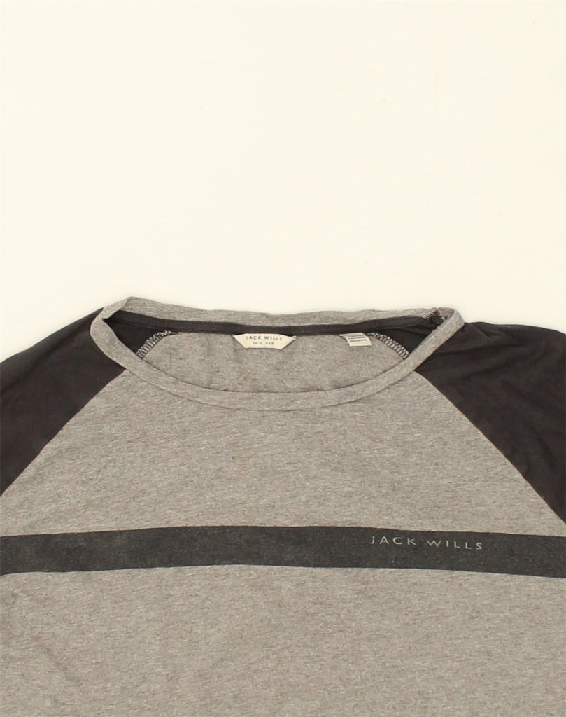 JACK WILLS Womens Graphic Top 3/4 Sleeve UK 12 Medium  Grey Colourblock | Vintage Jack Wills | Thrift | Second-Hand Jack Wills | Used Clothing | Messina Hembry 