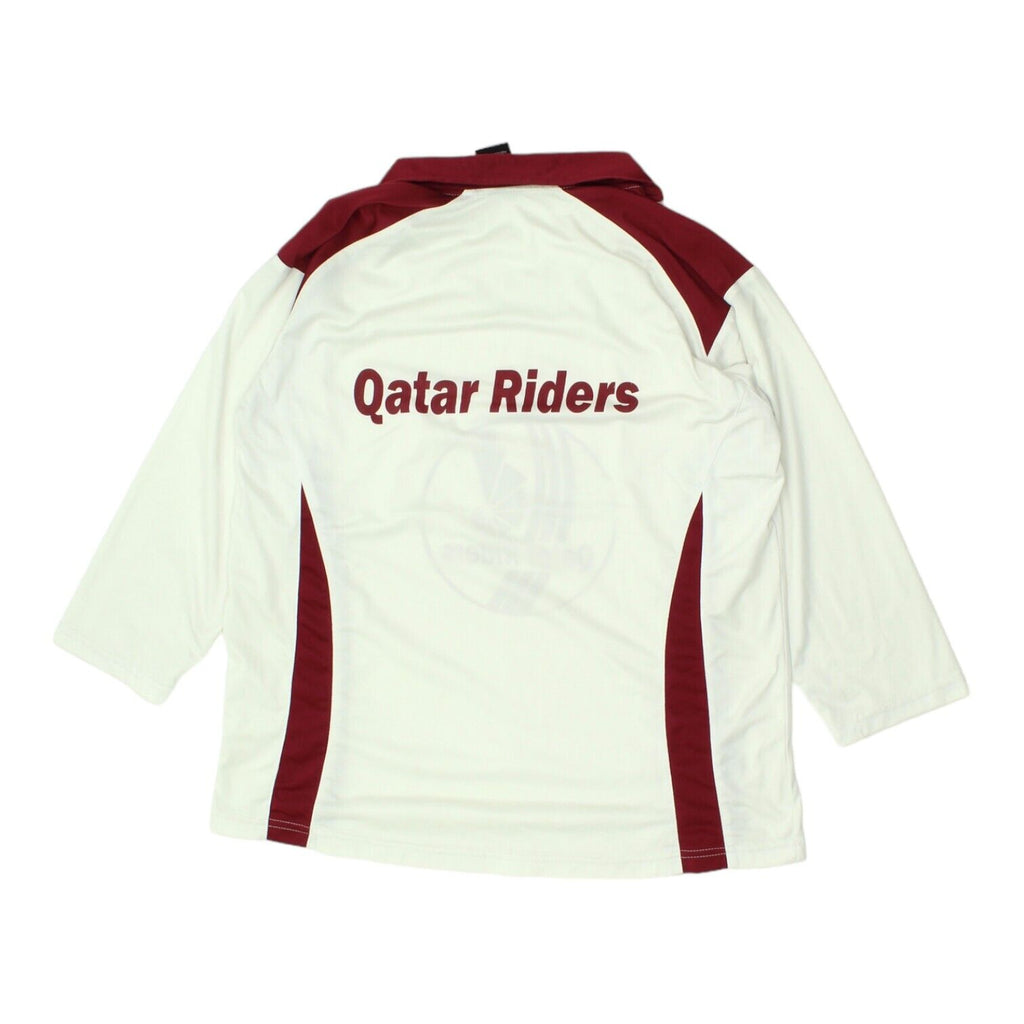 Qatar Riders Nike Mens White Long Sleeve Collared Shirt | Biking Sportswear | Vintage Messina Hembry | Thrift | Second-Hand Messina Hembry | Used Clothing | Messina Hembry 