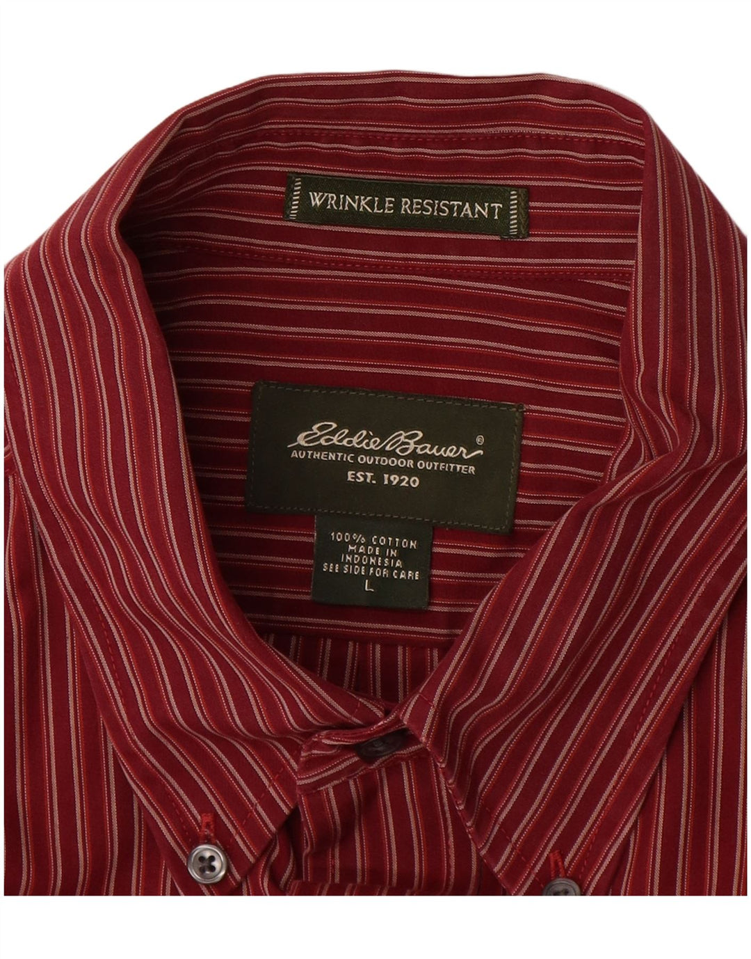EDDIE BAUER Mens Shirt Large Red Pinstripe Cotton