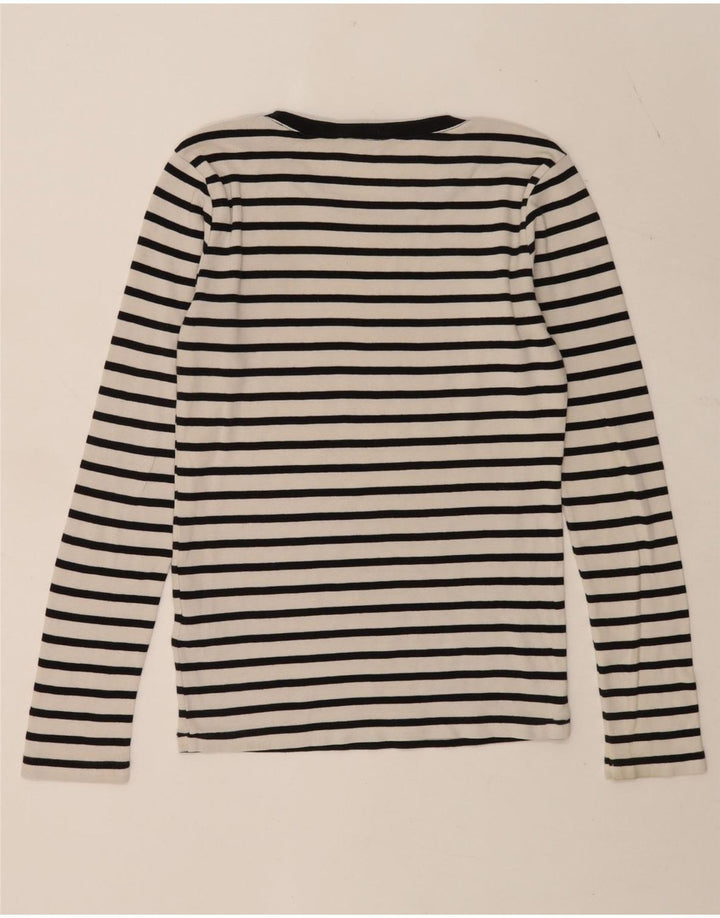 Ralph Lauren Womens Top Long Sleeve UK 12 Medium White Striped Cotton