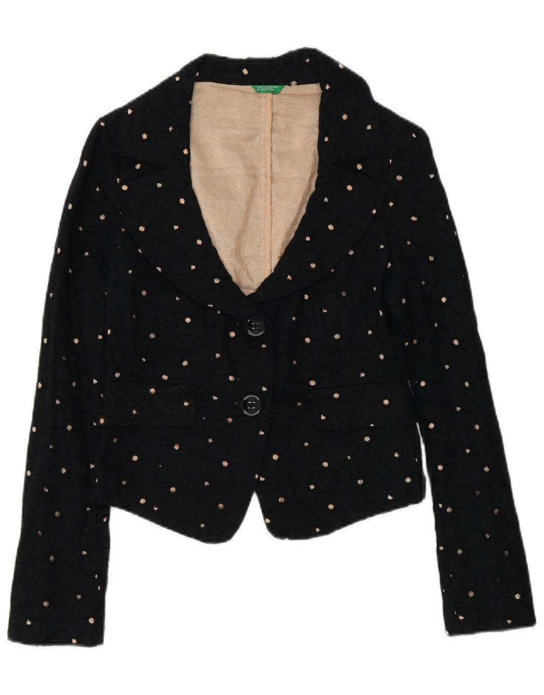 Benetton Womens Crop 2 Button Blazer Jacket IT 42 Medium Black Spotted