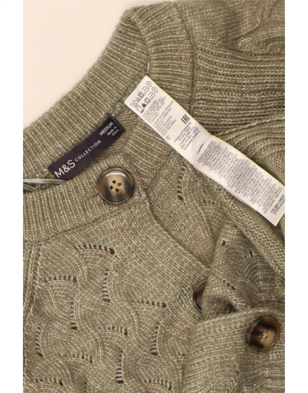 Marks & Spencer Womens Cardigan Sweater UK 14 Medium Khaki Polyester