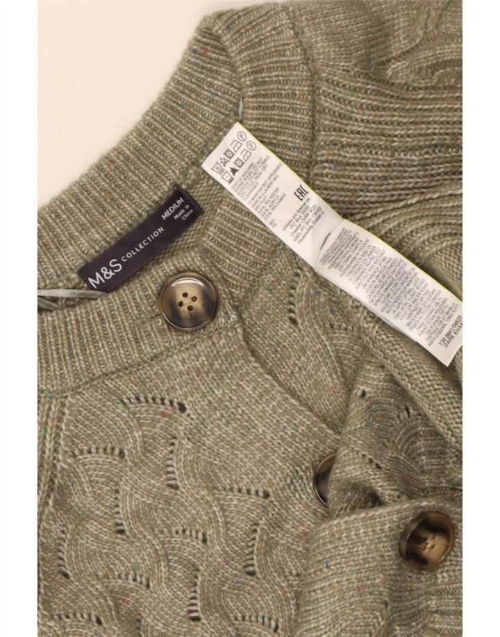 Marks & Spencer Womens Cardigan Sweater UK 14 Medium Khaki Polyester