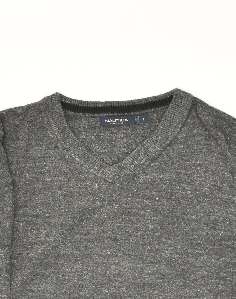 NAUTICA Mens V-Neck Jumper Sweater Small Grey Flecked Cotton | Vintage Nautica | Thrift | Second-Hand Nautica | Used Clothing | Messina Hembry 