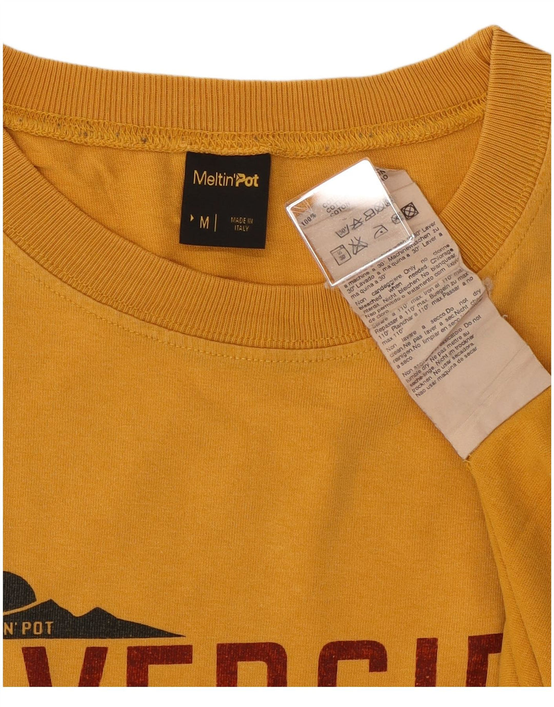 Meltin' Pot Mens Graphic T-Shirt Top Medium Yellow Cotton