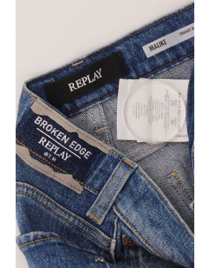 Replay Womens Distressed Straight Jeans W25 L30 Blue Cotton