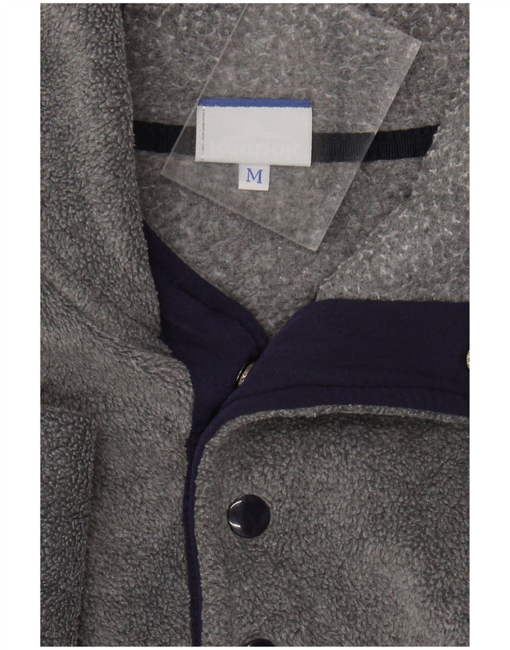 REEBOK Mens Button Neck Fleece Jumper Medium Grey Polyester