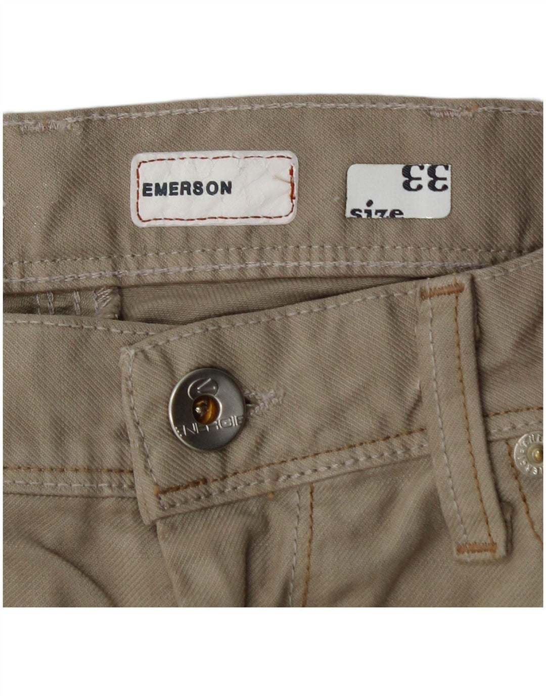 ENERGIE Mens Emerson Straight Casual Trousers W33 L32 Beige Cotton