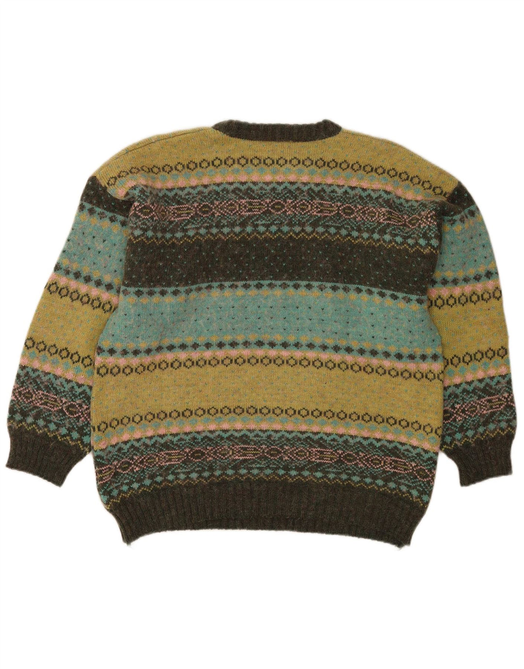 Vintage Mens Crew Neck Jumper Sweater Medium Multicoloured Fair Isle