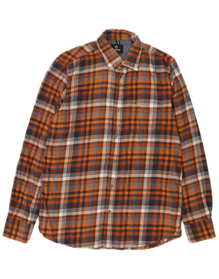 Lerros Mens Flannel Shirt Medium Orange Check Cotton