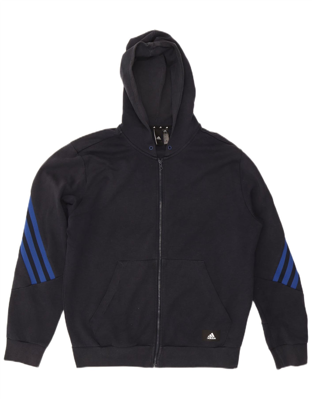 Adidas Mens Zip Hoodie Sweater Large Navy Blue Cotton