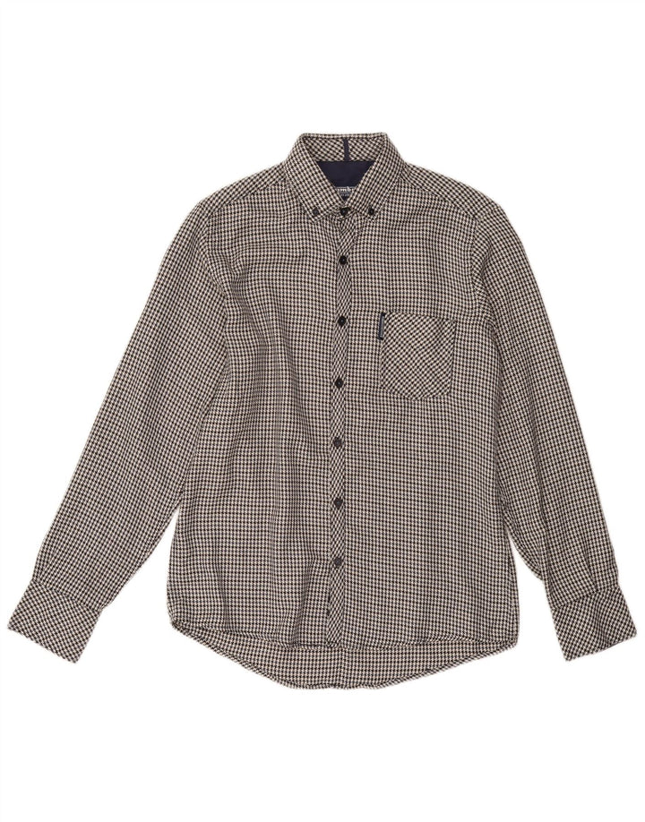 LAMBRETTA Mens Flannel Shirt Small Black Houndstooth Cotton