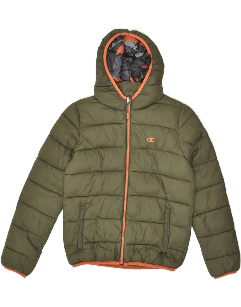 CHAMPION Boys Hooded Padded Jacket 11-12 Years Large Green Polyamide | Vintage Champion | Thrift | Second-Hand Champion | Used Clothing | Messina Hembry 