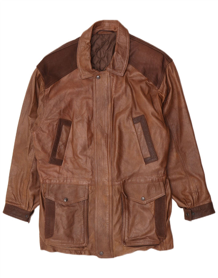 Vintage Mens Leather Coat UK 40 Large Brown