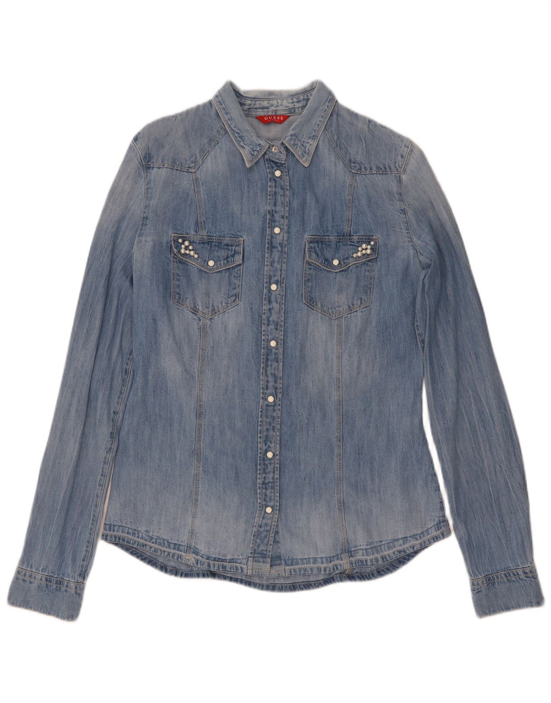 Guess Womens Denim Shirt UK 8 Small Blue Cotton