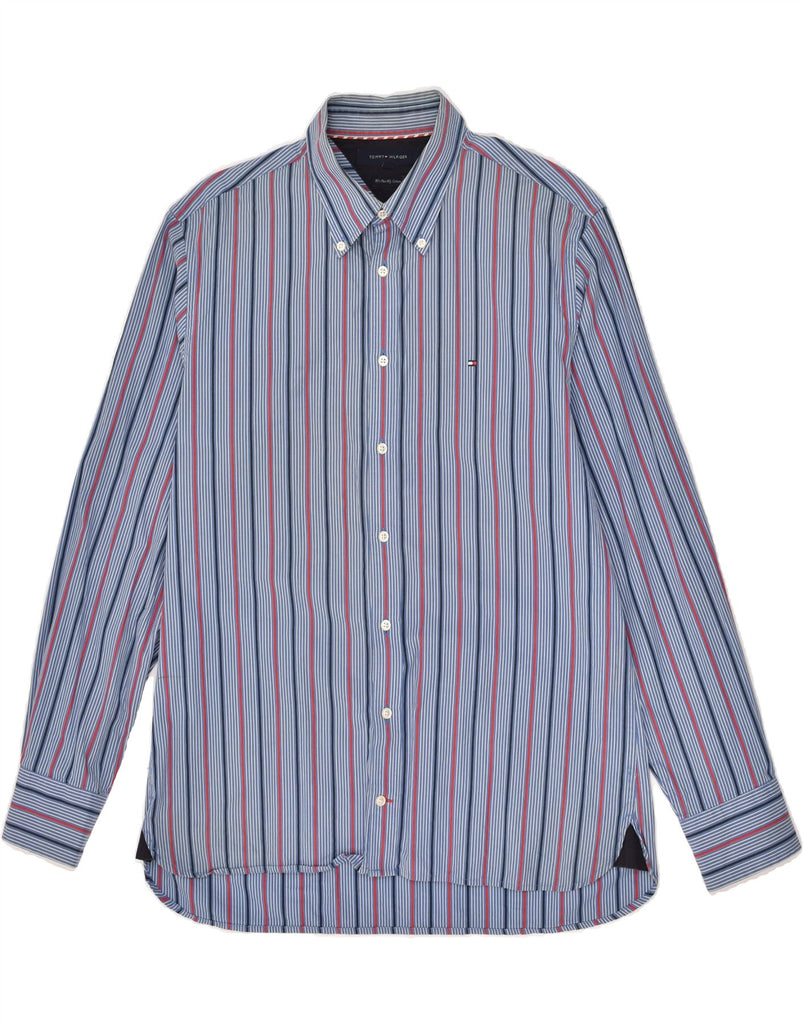 TOMMY HILFIGER Mens Shirt Large Blue Striped Cotton | Vintage Tommy Hilfiger | Thrift | Second-Hand Tommy Hilfiger | Used Clothing | Messina Hembry 