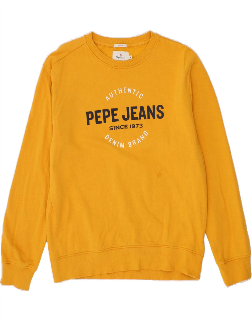 PEPE JEANS Mens Graphic Sweatshirt Jumper Medium Yellow Vintage PEPE Jeans and Second-Hand PEPE Jeans from Messina Hembry 