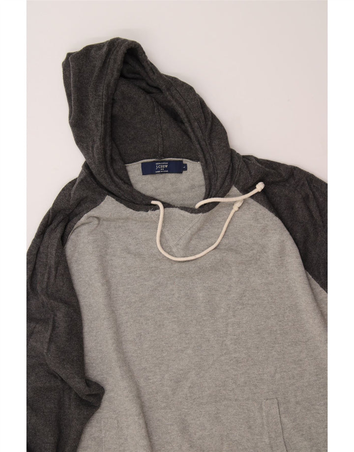 J. CREW Mens Hooded Jumper Sweater Large Grey Colourblock Cotton