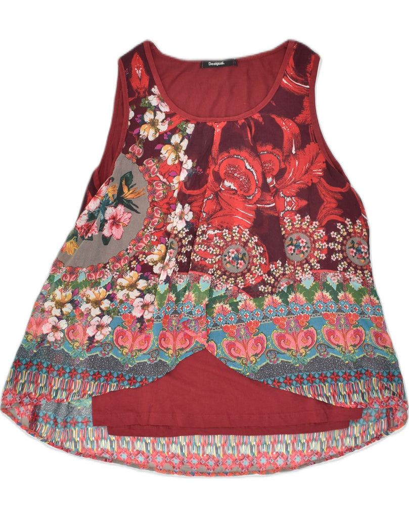 DESIGUAL Womens Graphic Vest Top UK 12 Medium Red Floral Polyester | Vintage Desigual | Thrift | Second-Hand Desigual | Used Clothing | Messina Hembry 