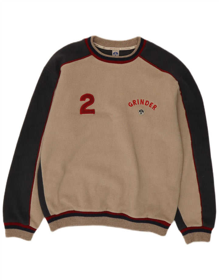 North Sails Mens Graphic Fleece Jumper Large Beige Colourblock Polyester
