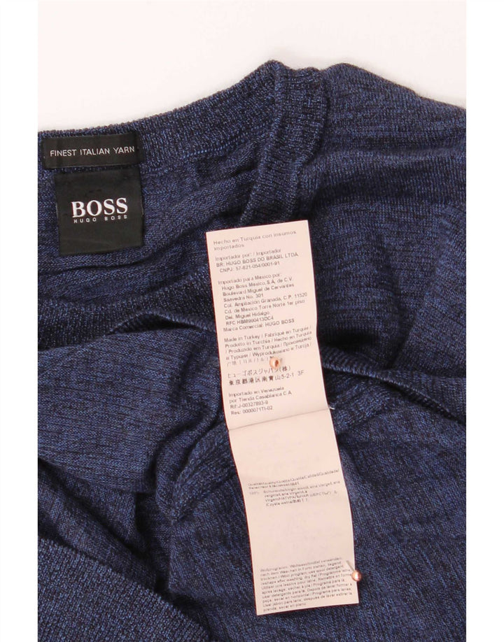 Hugo Boss Mens Crew Neck Jumper Sweater Medium Navy Blue Wool