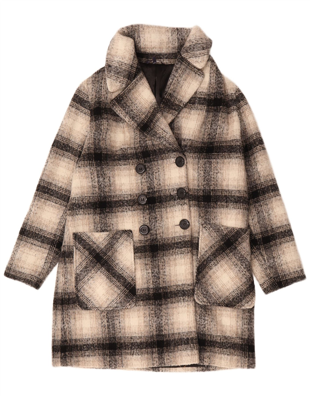 Marks & Spencer Womens Double Breasted Coat UK 16 Large Beige Check