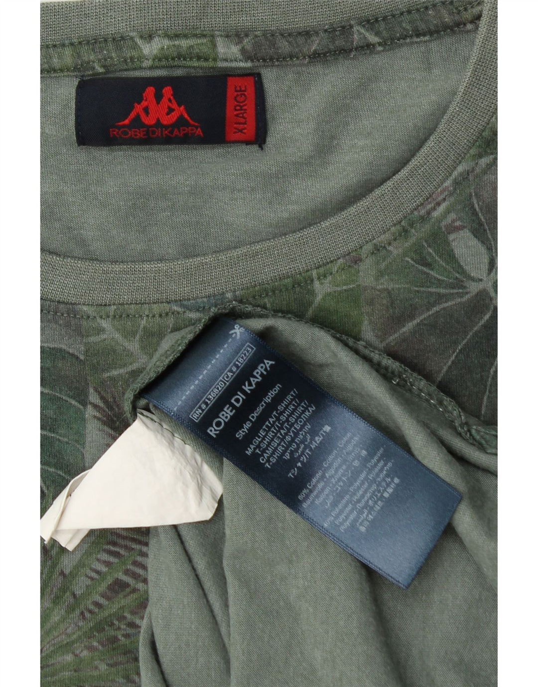 Kappa Mens T-Shirt Top XL Green Floral Cotton