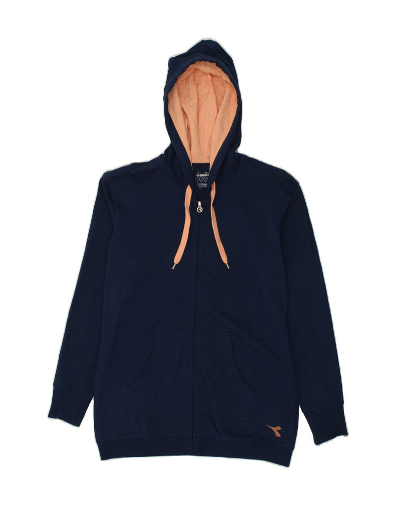 DIADORA Womens Loose Fit Zip Hoodie Sweater UK 10 Small Navy Blue Cotton Vintage Diadora and Second-Hand Diadora from Messina Hembry 