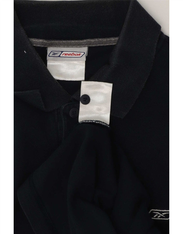 Reebok Mens Polo Shirt Medium Navy Blue Striped Cotton