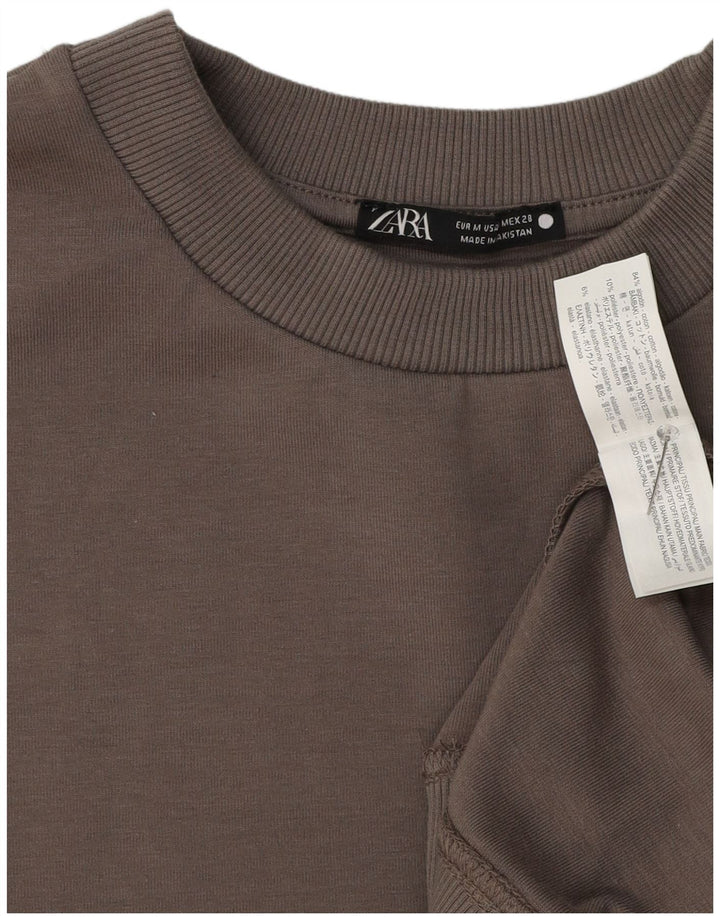 Zara Womens Short Sleeve Oversized Sweatshirt Jumper UK 14 Medium Grey