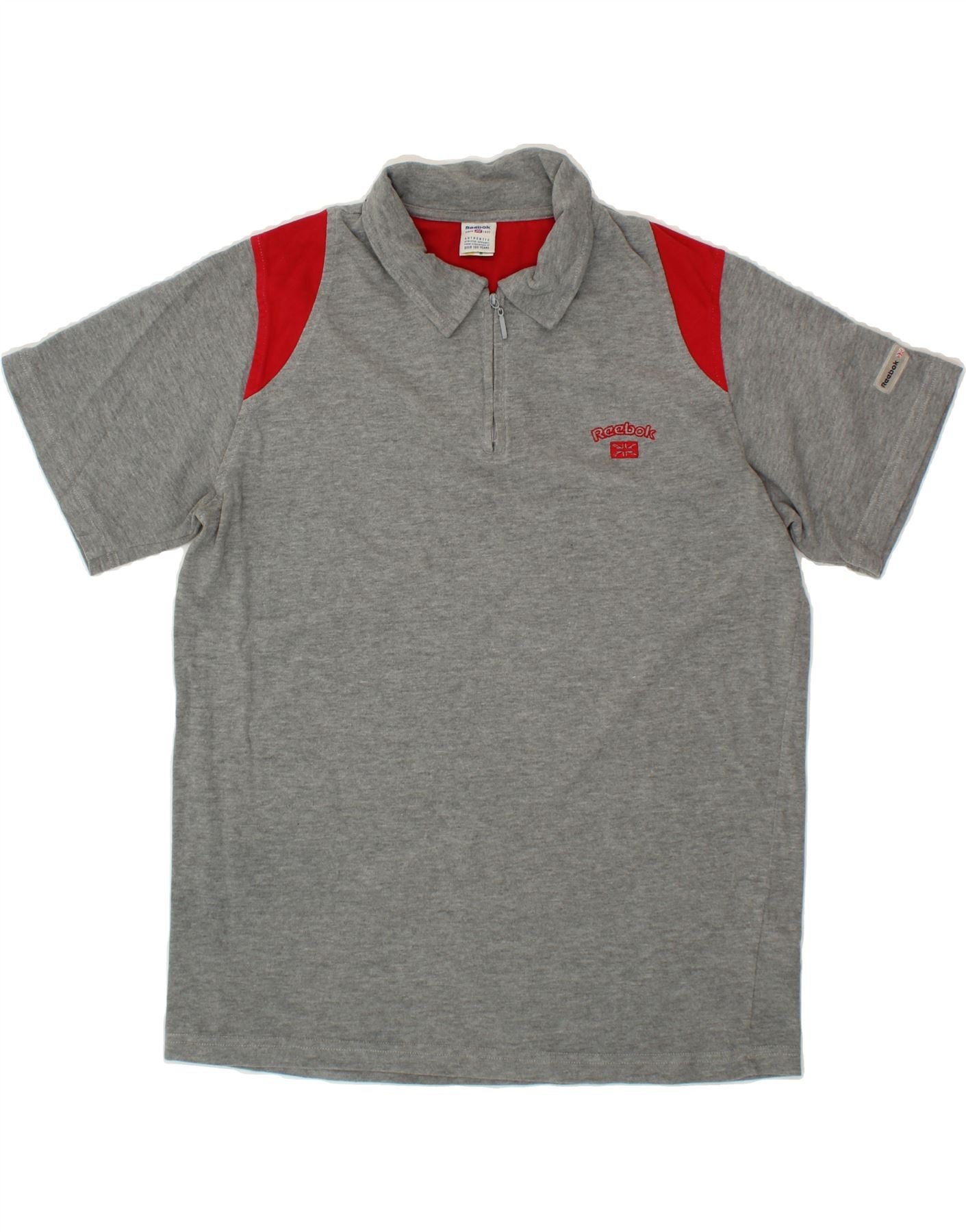 Polo a col zippe REEBOK pour homme en coton gris de grande taille