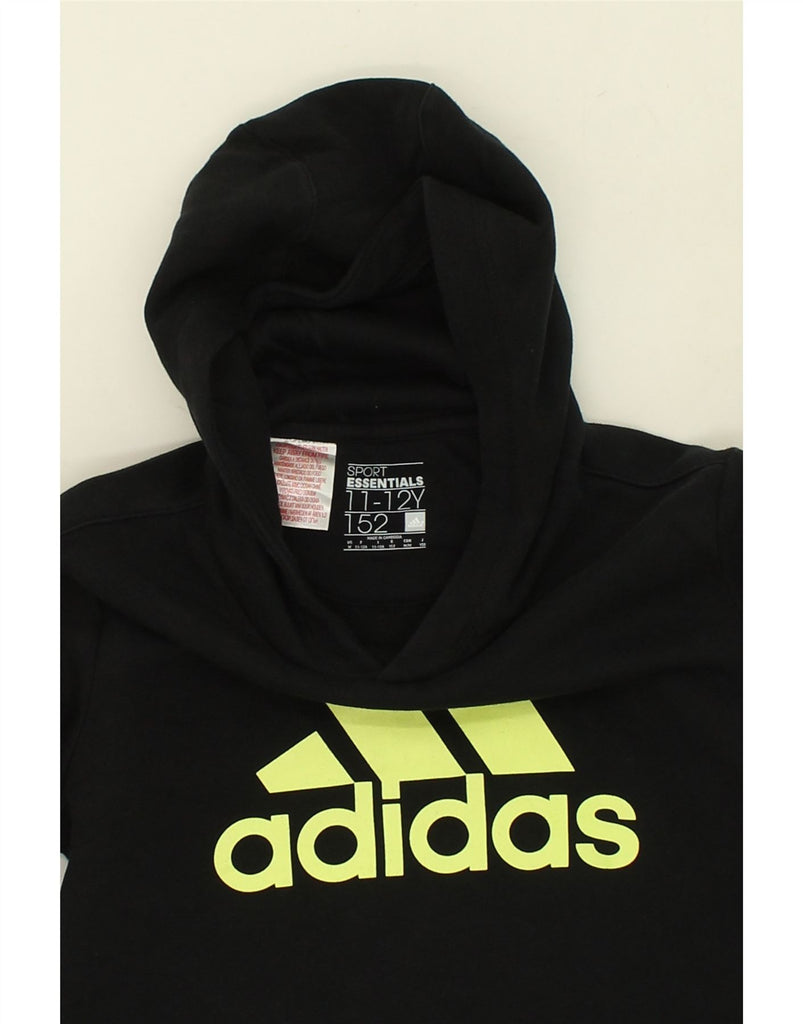 ADIDAS Boys Graphic Hoodie Jumper 11-12 Years Medium  Black Cotton | Vintage Adidas | Thrift | Second-Hand Adidas | Used Clothing | Messina Hembry 