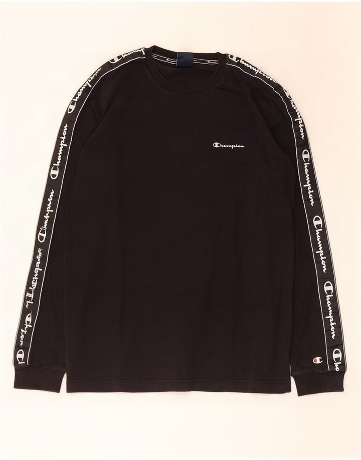 Champion Mens Graphic Top Long Sleeve Large Black Cotton
