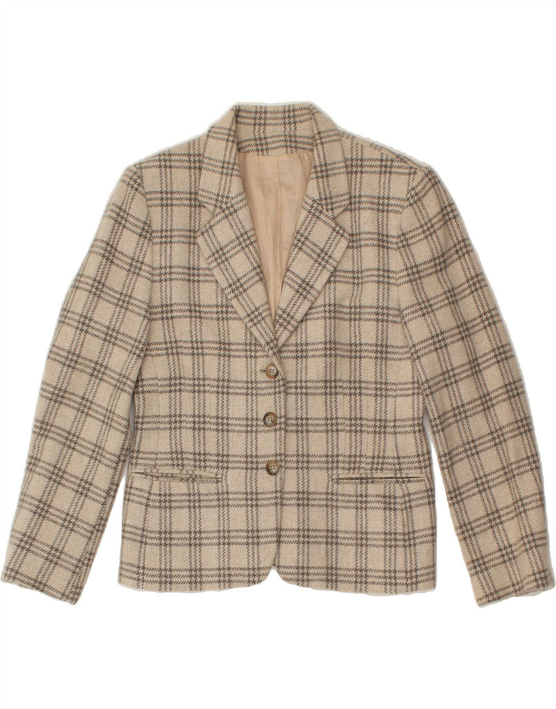 VINTAGE Womens 3 Button Blazer Jacket IT 46 Large Beige Check Wool | Vintage Vintage | Thrift | Second-Hand Vintage | Used Clothing | Messina Hembry 