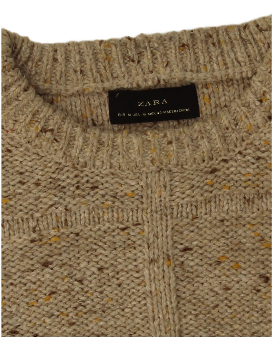 Zara Mens Boat Neck Jumper Sweater Medium Beige Flecked