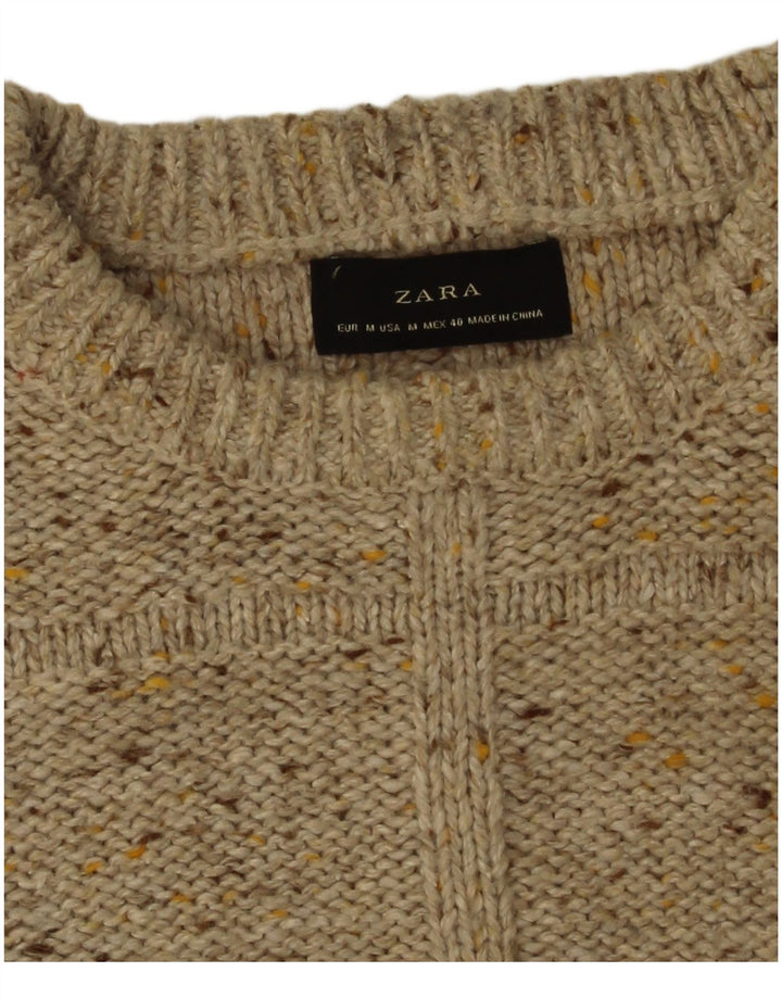 Zara Mens Boat Neck Jumper Sweater Medium Beige Flecked