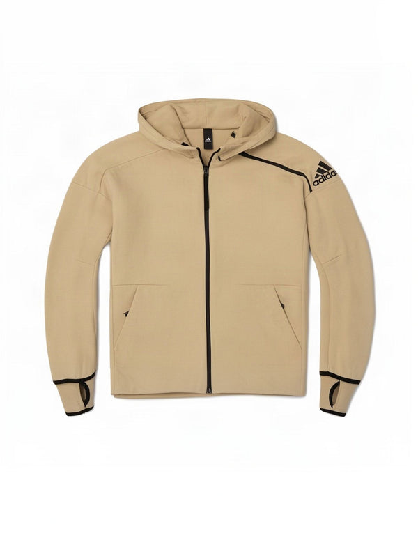 Adidas Mens Zip Hoodie Sweater Medium Beige Cotton