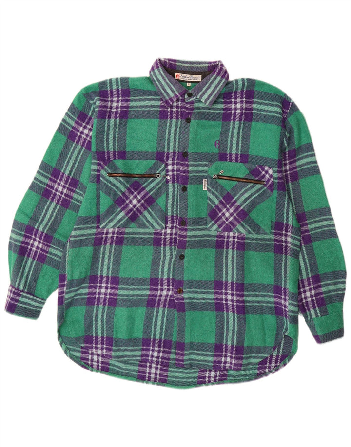 CONTE OF FLORENCE Mens Flannel Shirt Medium Green Check Wool