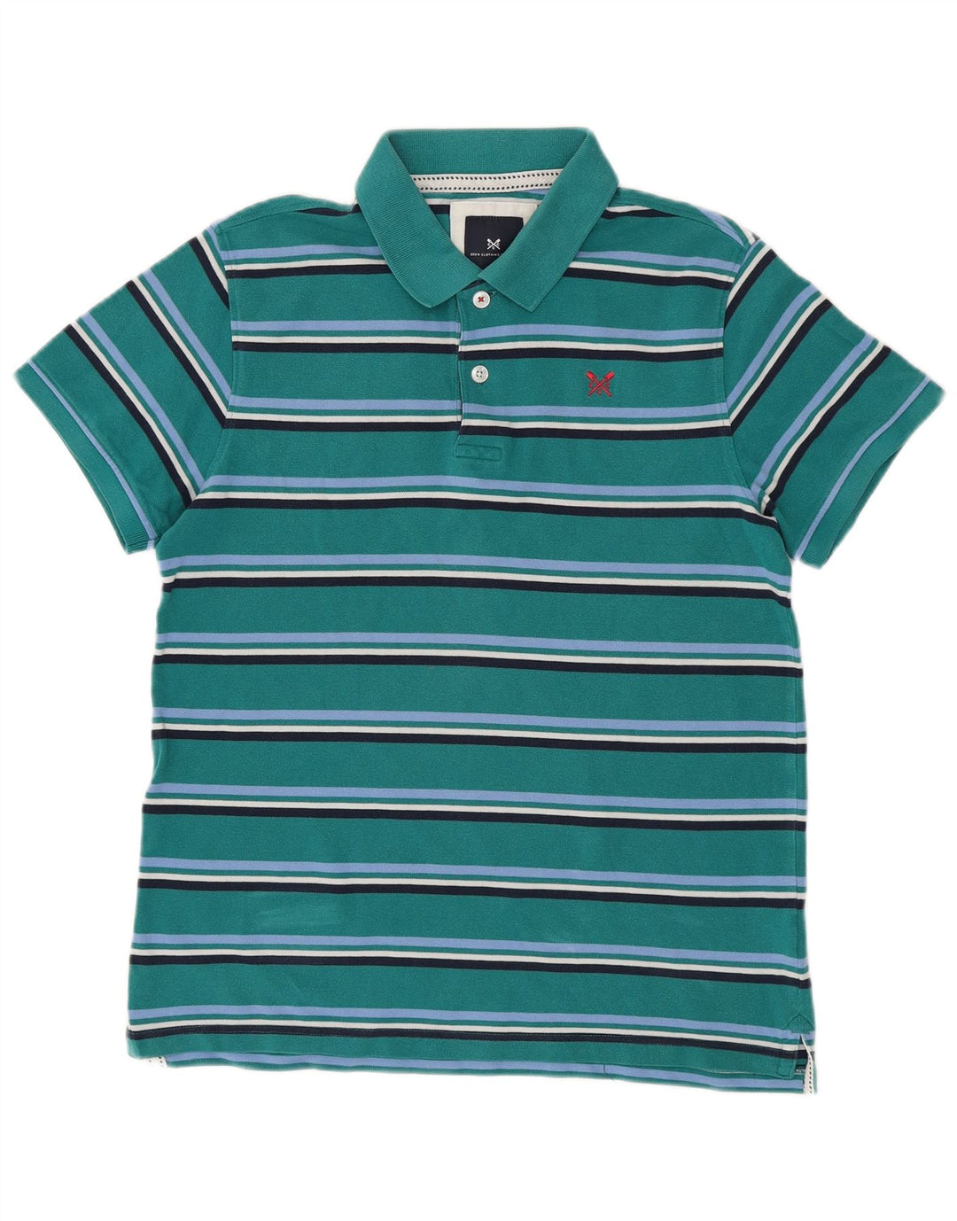 CREW CLOTHING Mens Polo Shirt Medium Green Striped Cotton