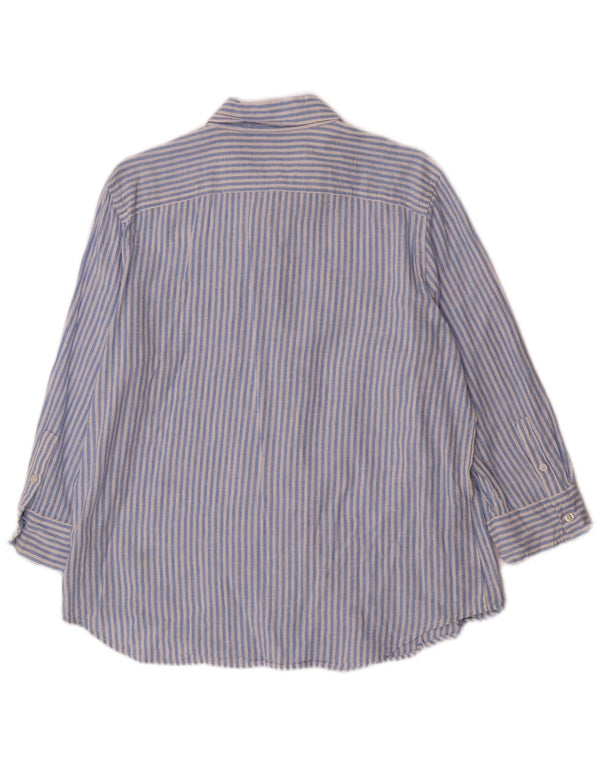 Chaps Womens 3/4 Sleeve Shirt UK 18 XL Blue Pinstripe Linen