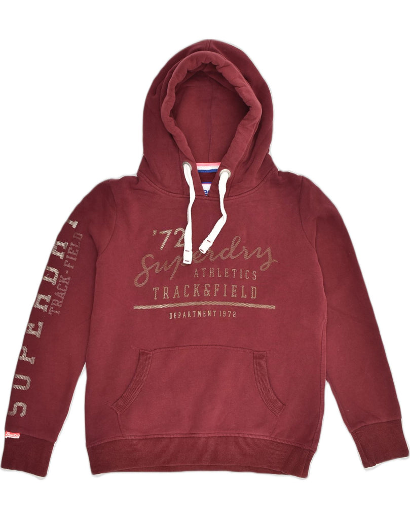 SUPERDRY Womens Graphic Hoodie Jumper UK 12 Medium  Maroon Cotton | Vintage Superdry | Thrift | Second-Hand Superdry | Used Clothing | Messina Hembry 