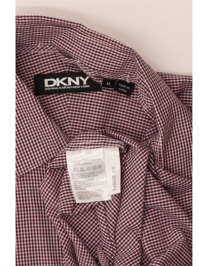 Dkny Mens Shirt Medium Burgundy Gingham Cotton