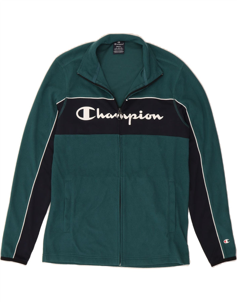 CHAMPION Mens Graphic Fleece Jacket UK 36 Small Green Colourblock Vintage Champion and Second-Hand Champion from Messina Hembry 