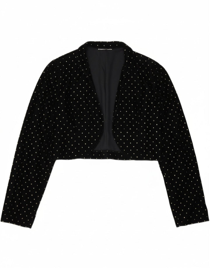 VINTAGE Womens Velvet Bolero Jacket UK 12 Medium Black Spotted Vintage Vintage and Second-Hand Vintage from Messina Hembry 