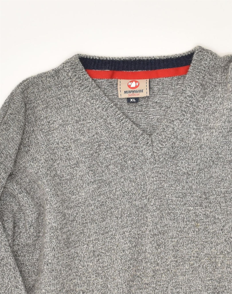 MURPHY & NYE Mens V-Neck Jumper Sweater XL Grey Wool | Vintage Murphy & Nye | Thrift | Second-Hand Murphy & Nye | Used Clothing | Messina Hembry 