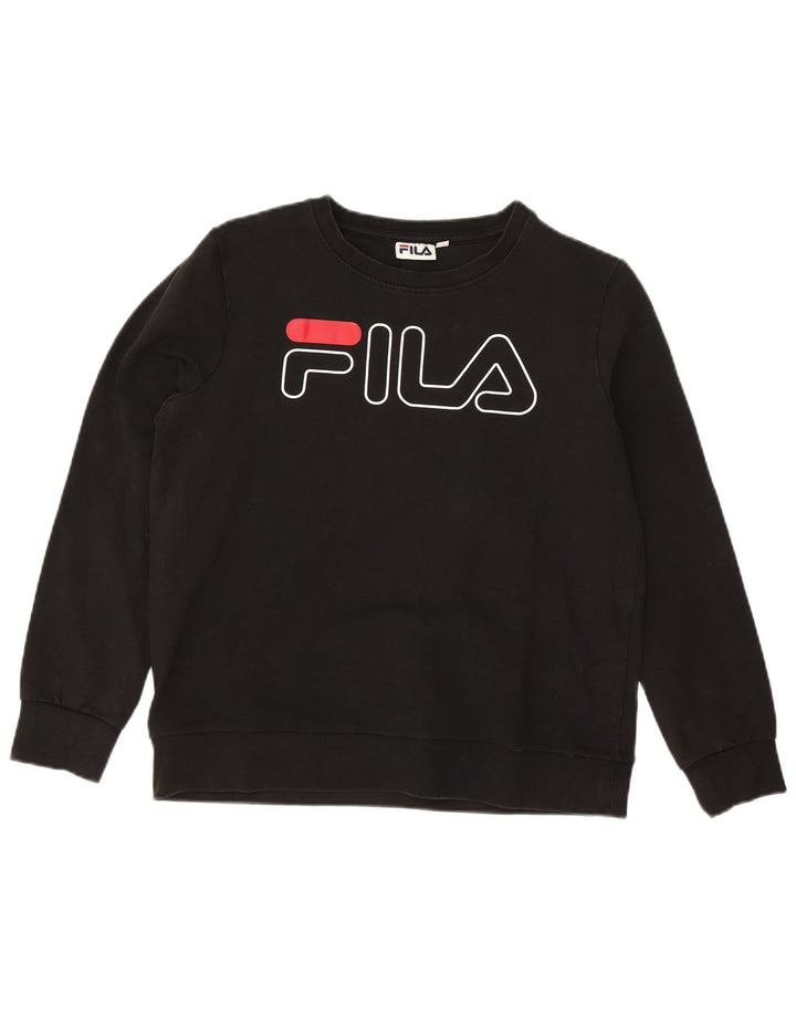 FILA Womens Oversized Graphic Sweatshirt Jumper UK 10 Small Black Cotton