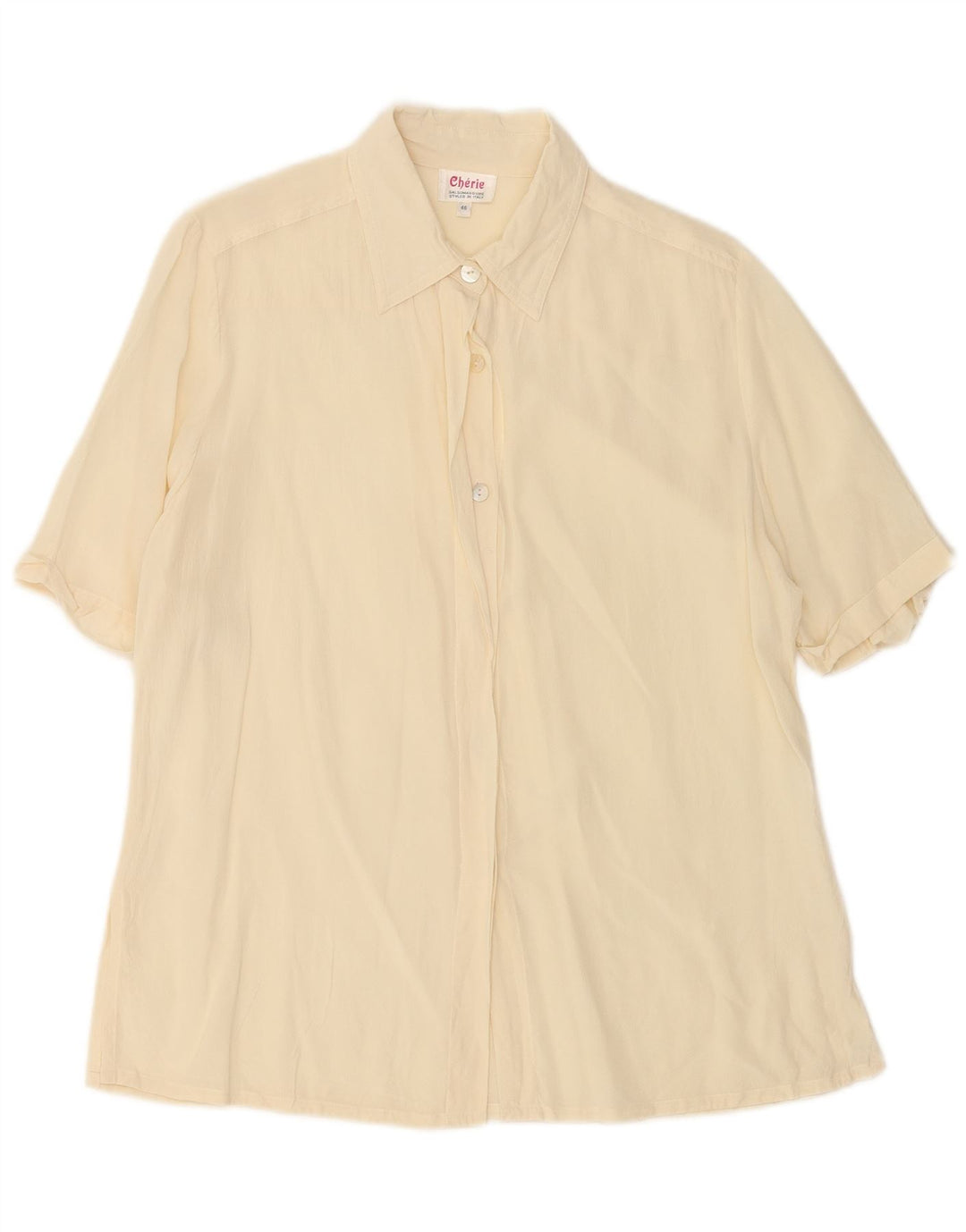 cherie Womens Short Sleeve Shirt Blouse IT 46 Large Beige Silk