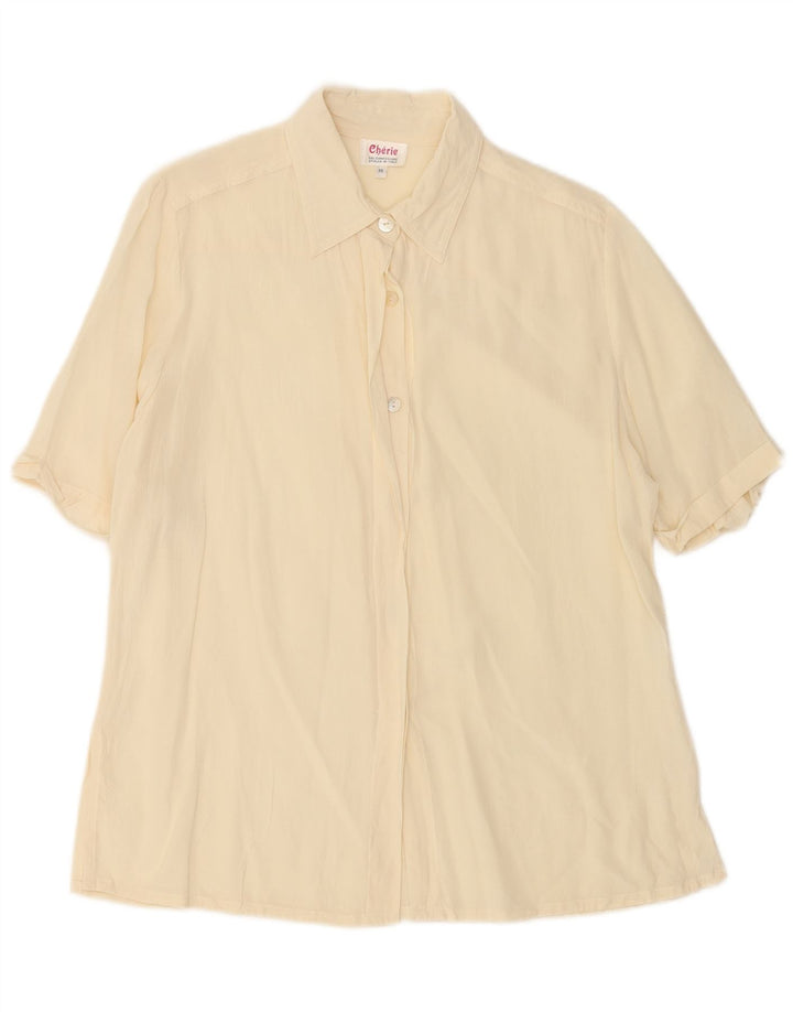 cherie Womens Short Sleeve Shirt Blouse IT 46 Large Beige Silk