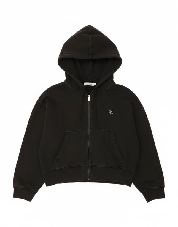 Calvin Klein Jeans Womens Crop Zip Hoodie Sweater UK 14 Medium Black